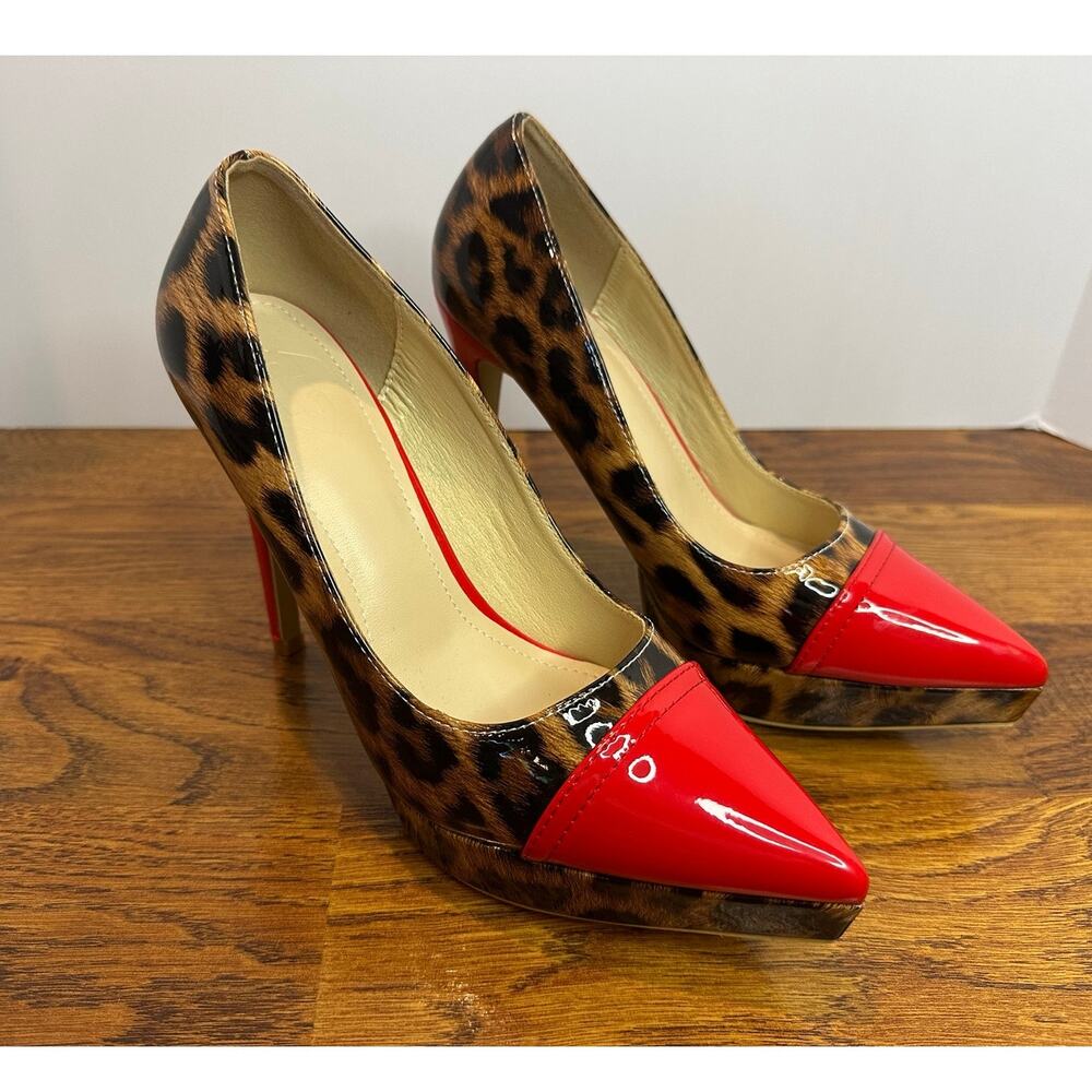 Cuccoo SZL Pointed Toe Platform Pumps Women’s 38 Red Leopard Statement Heels